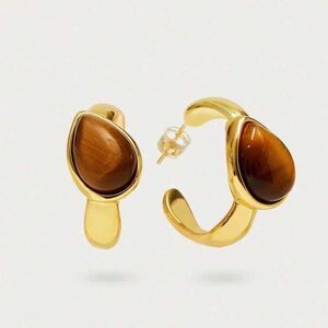 Tiger eye hoop earrings Q244